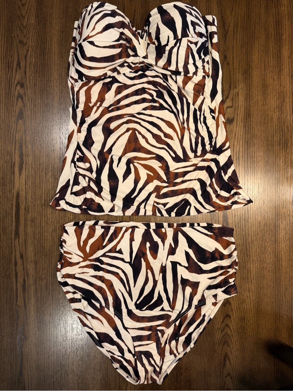Anne Cole Brown Black Cream Zebra Print Tankini Size L